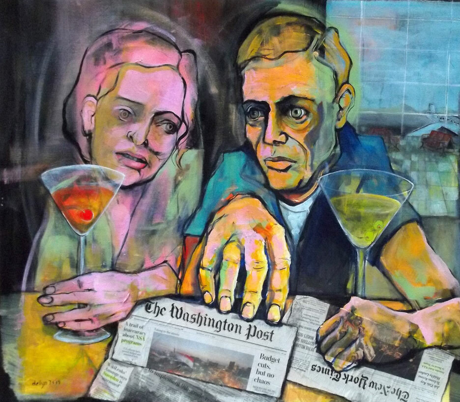 Two people with martinis reading the Washington Post from 2013 